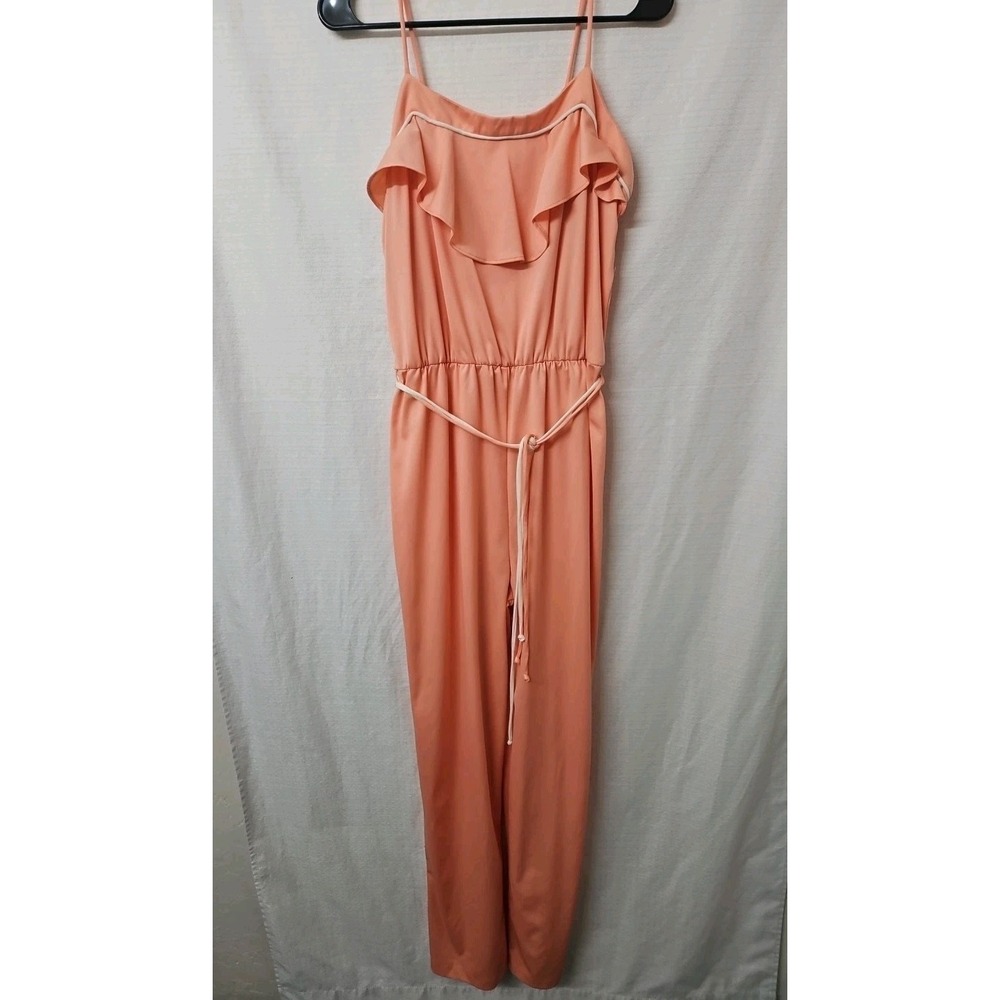 Vtg JC Penney Fashions Orange Jumpsuit Spaghetti Strap 70's Disco Sz 16 Stretch